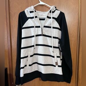 Maurices Black and Cream Hooded Zip-Up Sweater